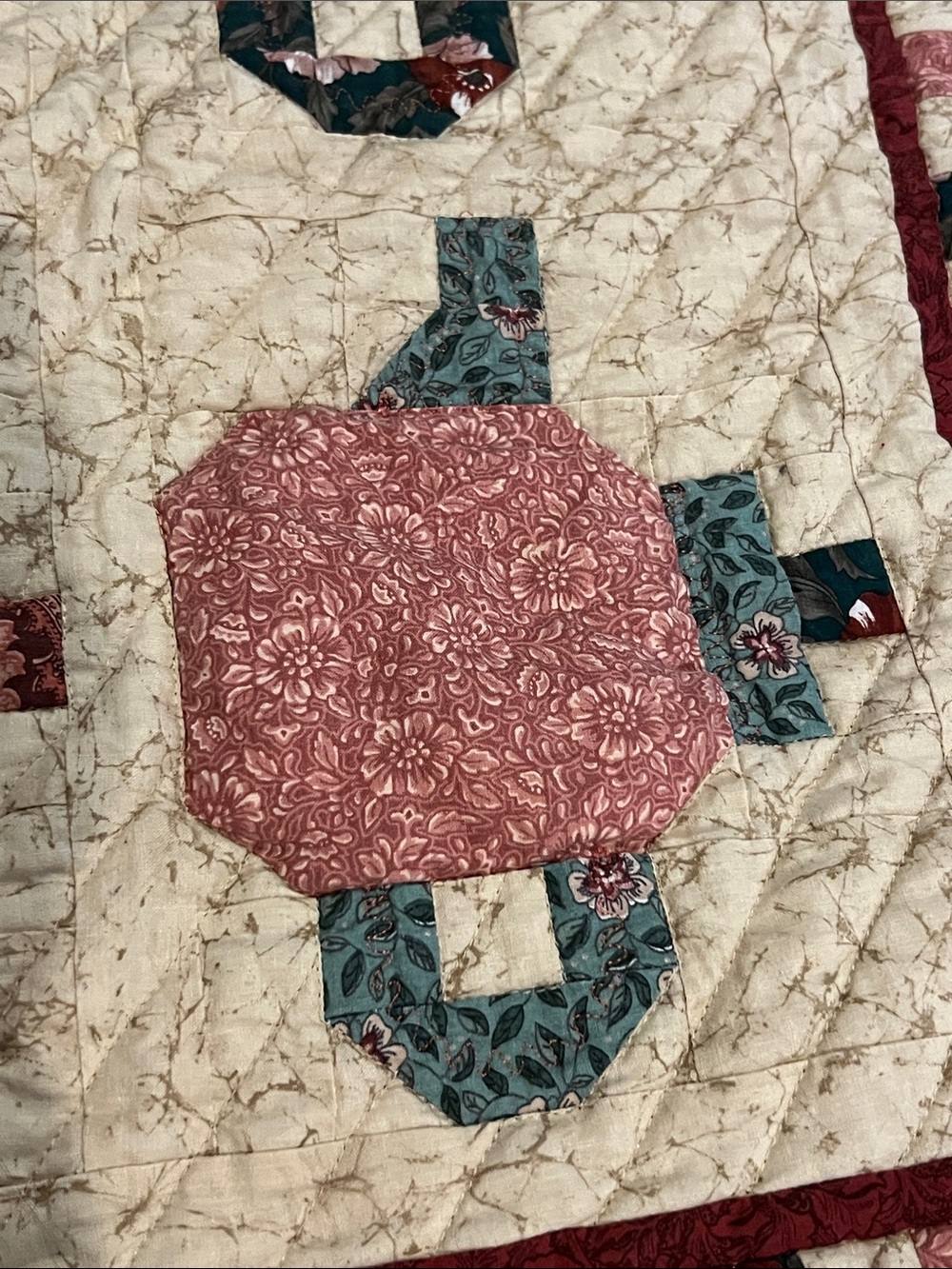 Vintage Handmade Floral Patchwork Quilted Throw - Rose and Cream-NWOT - Picture 6 of 8